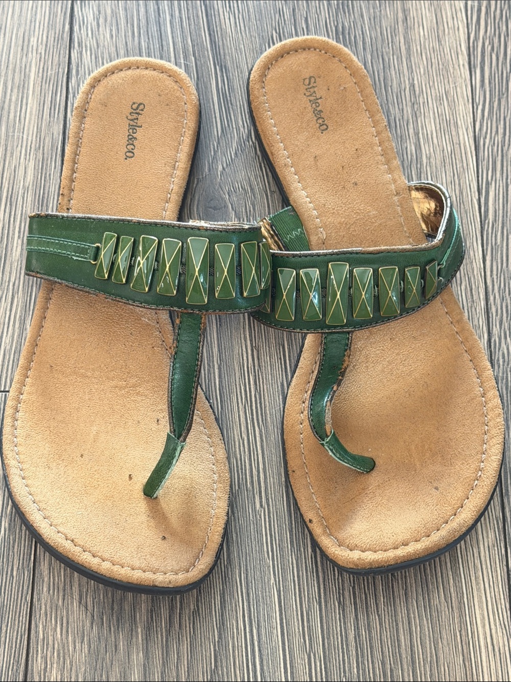 Style & Co. Green Thong Sandals with Faceted Accents